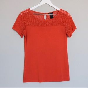 XS Ann Taylor Factory Orange Top w/ Lace Inset